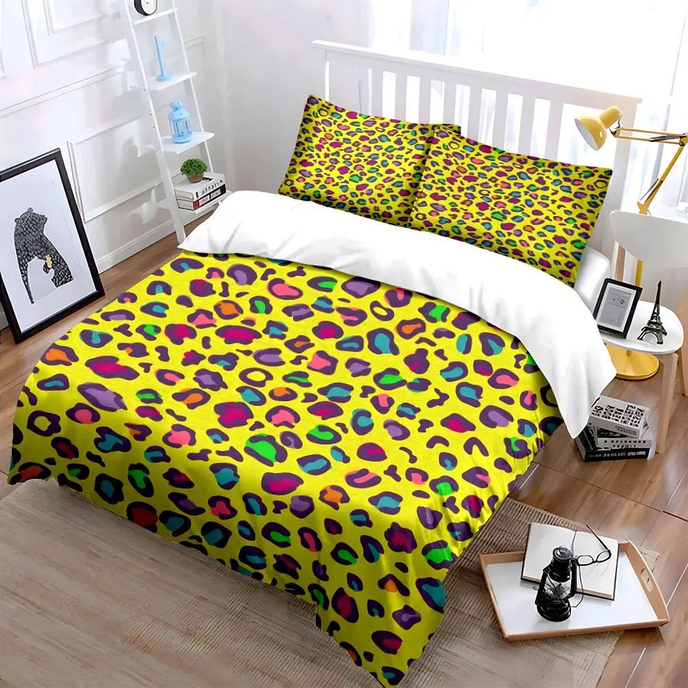 Colorful Leopard Print Decor Set Soft Skin-Friendly Bedding Set Includes 1 Duvet Cover And 2 Pillowcase, Gift