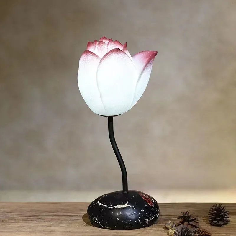 DORIAN Contemporary Lotus Table Lamp Chinese Style  Living Room Bedroom  Tea Room Study Art Decorative Light