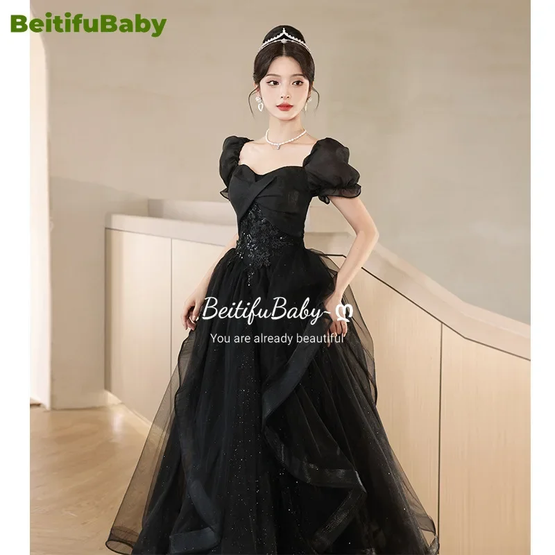 Beitifu Baby-Robe longue noire pour femme, robe de soirée élégante, robe de Rhde Dubaï, jupe de style palais, robe de soirée, 2024