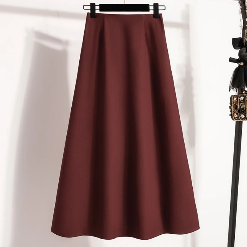 High Waist Mid Length Skirts A-Line Mini Skirt Women's Slimming Black Autumn Elastic Waist Design Solid Color Versatile Skirt