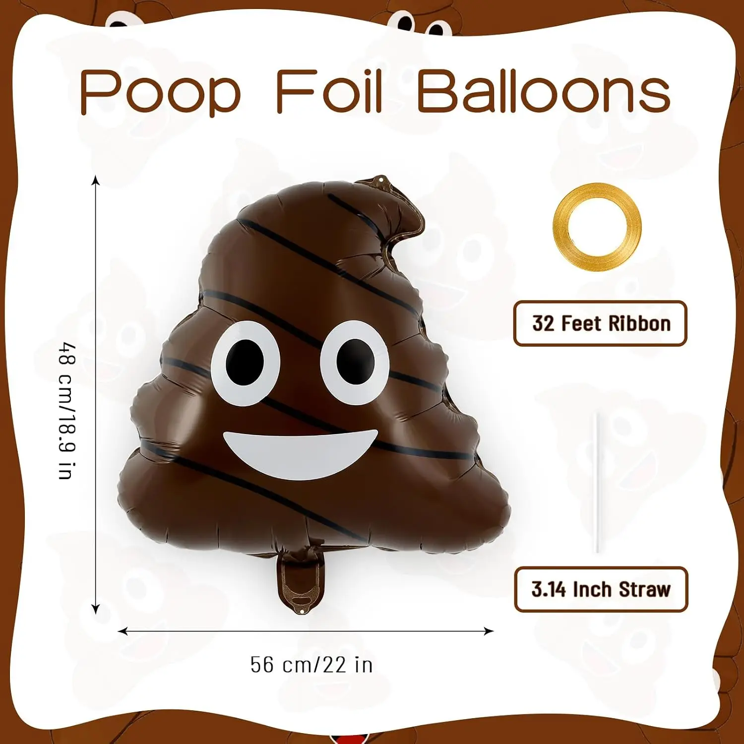 6 Pcs Funny Poop Balloons,22 Inch Poo Aluminum Foil Balloon,Prank Joke Party Decoration for Teen Boys Office Halloween Prank Interactive Gag Gifts (Pack of 2)