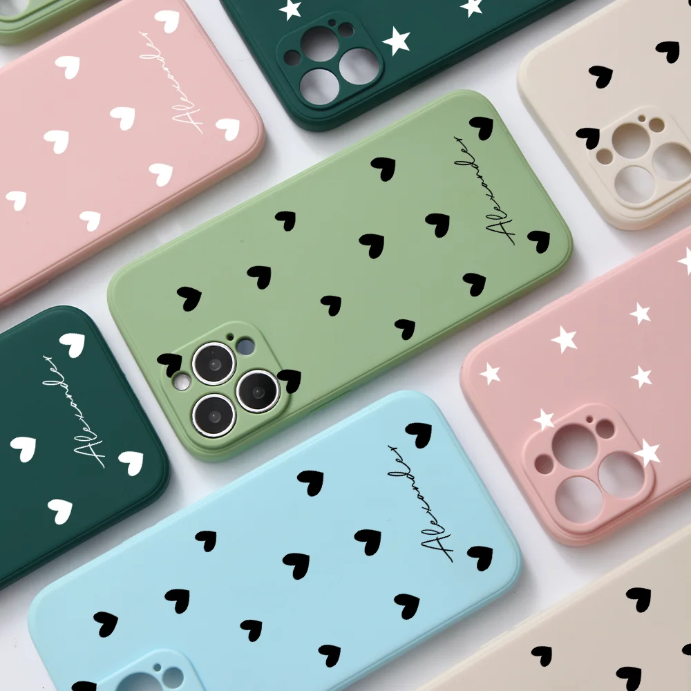 

Custom Personalized Heart Star Name Silicone Phone Case For iPhone 14 13 12 11 Pro Max Mini XS X XR SE 7 8 Plus Soft Phone Cover