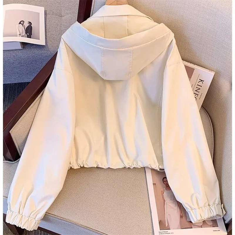 موضة مقنعين سترة المرأة ربيع الخريف جديد فضفاض رقيقة سترة واقية طالب أبلى سستة معطف قصير غير رسمي الإناث بلايز T1008