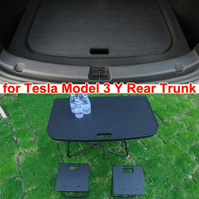 

For Tesla Model 3 Highland 2024 Rear Trunk Portable Table with Chair Foldable Model Y Camping Travel Picnic Desk Board 2 Stools
