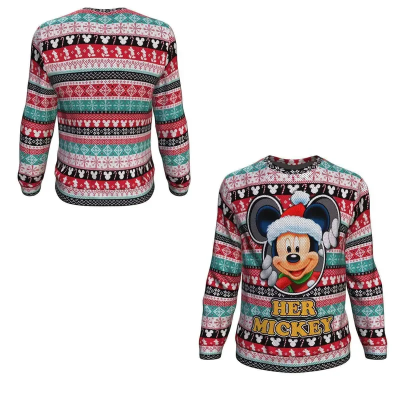 2024 Autumn/Winter New 3D Printing Mickey Mouse Ugly Christmas Men's and Women's round neck Pullover Street Clothing New Hot