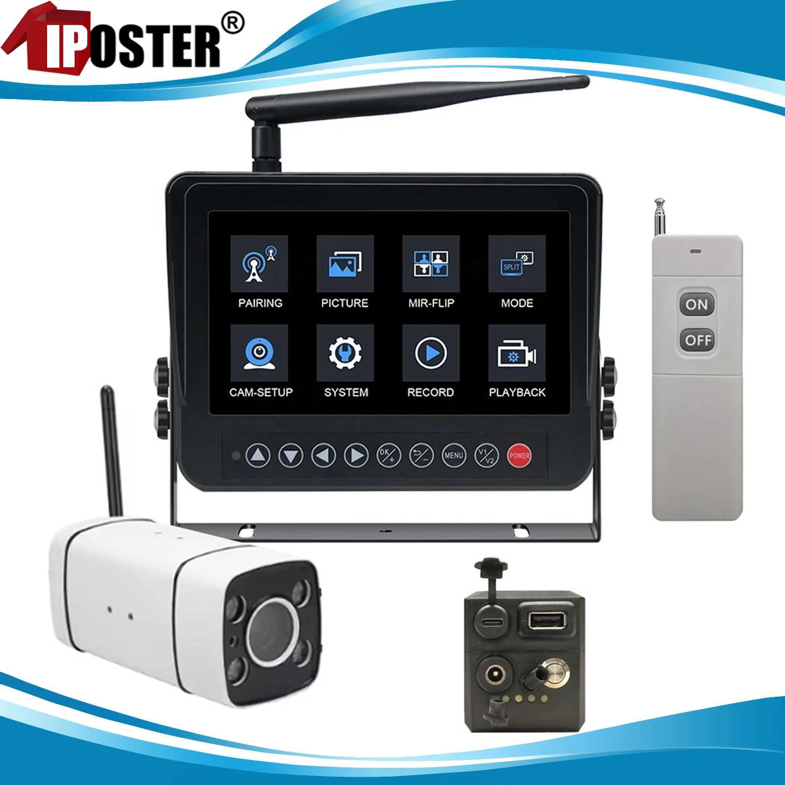 

iPoster Crane 7" DVR Monitor With Built-in 10000mAh Battery Wireless 30x Zoom Tower Crane Camera + 20000mAh Battery Remote Kits