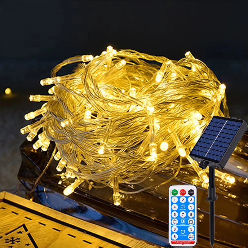 

Водонепроницаемые солнечные светодиодные гирлянды с пультом дистанционного управления, 5 м/10 м уличные гирлянды для украшения рождественской свадьбы, сада и вечеринки