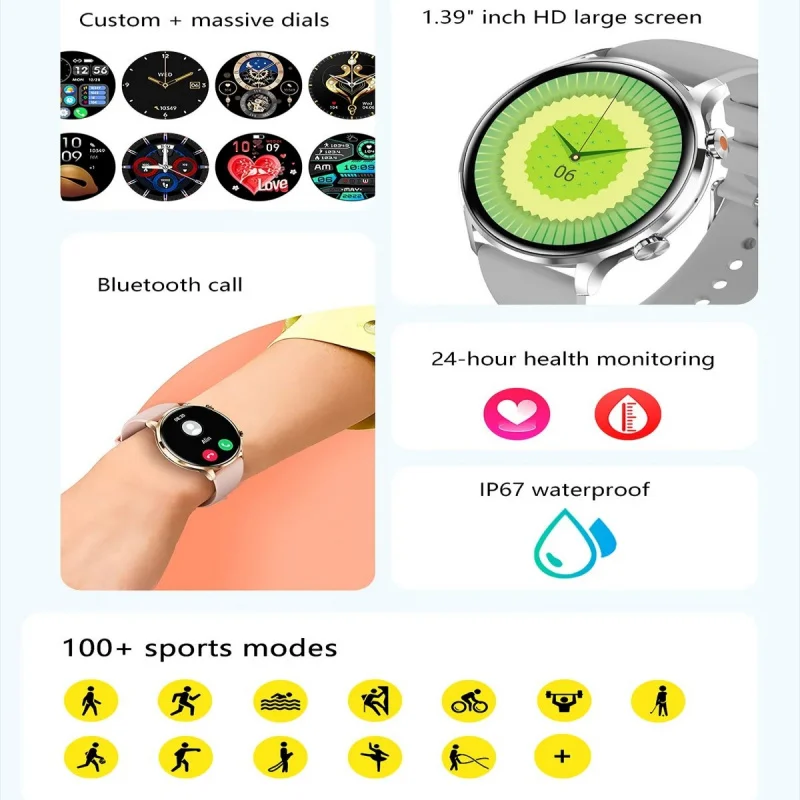 Reloj inteligente con asistente de voz para hombre, reloj inteligente deportivo con pantalla completamente táctil y Bluetooth, rastreador deportivo, Monitor de salud, relojes para mujer