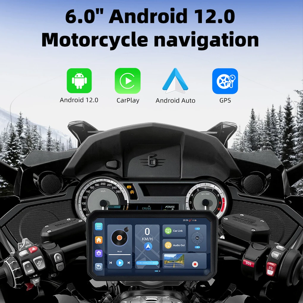Portable 6 inch Motorcycle DVR GPS Navigation Wireless Carplay Android 12 Auto DVR Drive Recorder Moto Monitor