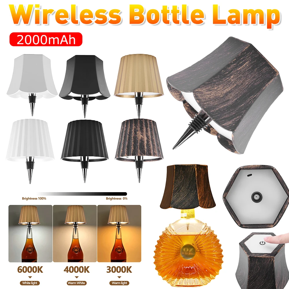 โคมไฟขวดไร้สายแบบสัมผัสฐานขวดไวน์แบบชาร์จไฟได้ไฟ LED LED โคมไฟเห็ดห้องอาหารบาร์ตกแต่งบ้านห้อง