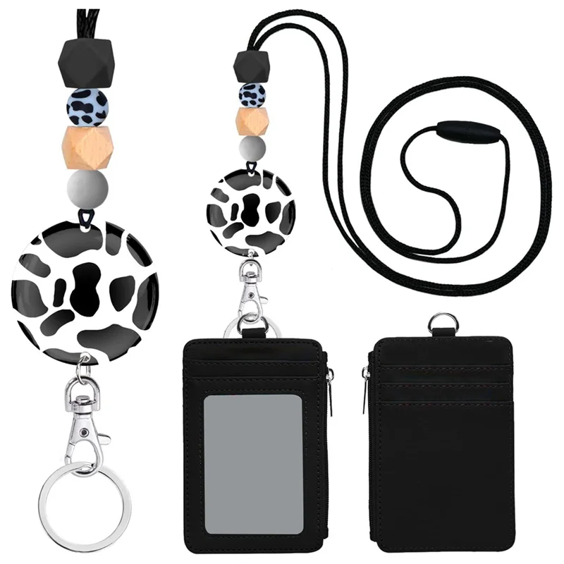 Cow Print Lanyards for Id Badges and Keys, Cute ID Badge Holder with Lanyard, for Women Teacher Nurse