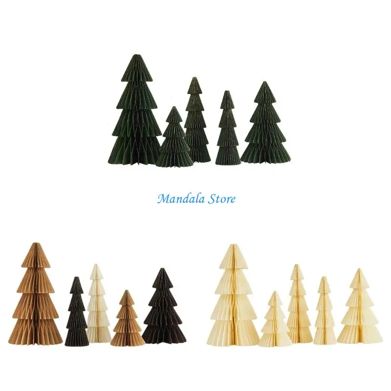 

U2JC Foldable Paper Holiday Tree Collection 5Pieces Space Saving Storage Multiple Color Option Christmas Party Decors