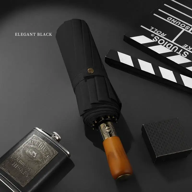 High-end 12-rib Automatic Umbrella Tri-fold Large Size Stormproof Rainproof Thickened Canopy Business Men's Car-mounted Umbrella