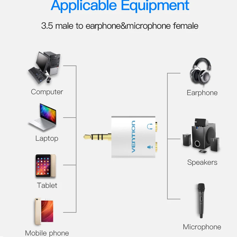 Vention 3.5mm Earphone Audio Splitter Connecter Adapter with mic 1 Male to 2 Female Audio Adapter For Headphone PC Mobile Phone