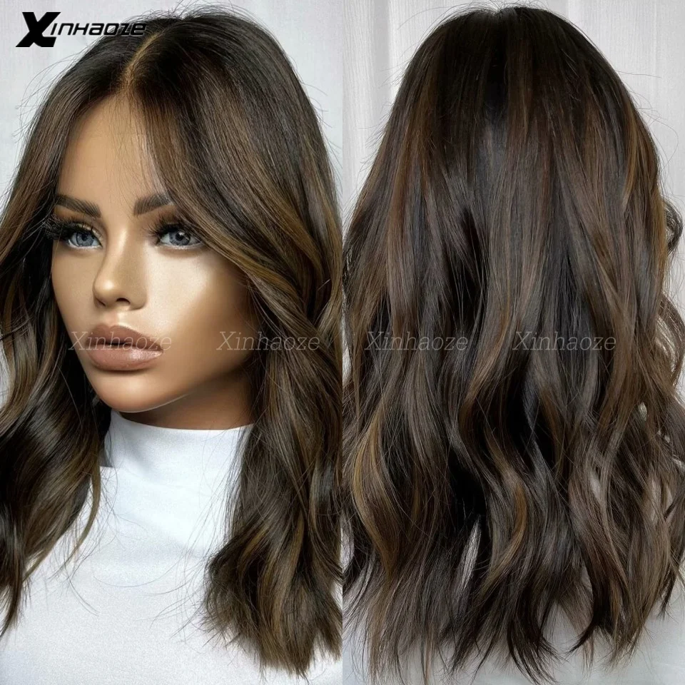 Short Bob Wig Chocolate Brown Highlights Human Hair Lace Front Wig 13x4/13x6 Lace Frontal Wig Remy Hair Natural Wave Women Wigs