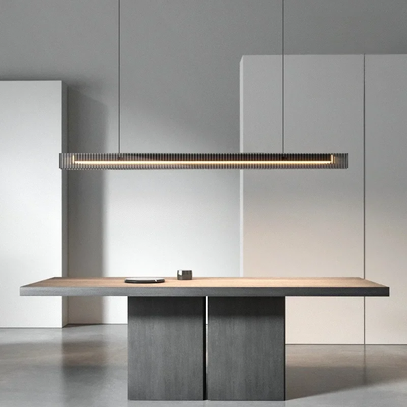 

Minimalist Black Linear Pendant Lights Dining Room Modern Long Glass Chandelier Above Dining Table Kitchen Island Hanging Lamps
