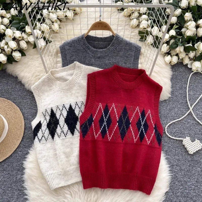 Bohemian Knitted Sweater Vest Geometric Print Loose Ropa Mujer Temperament Vintage Top Female Office Lady Casual Women Clothing