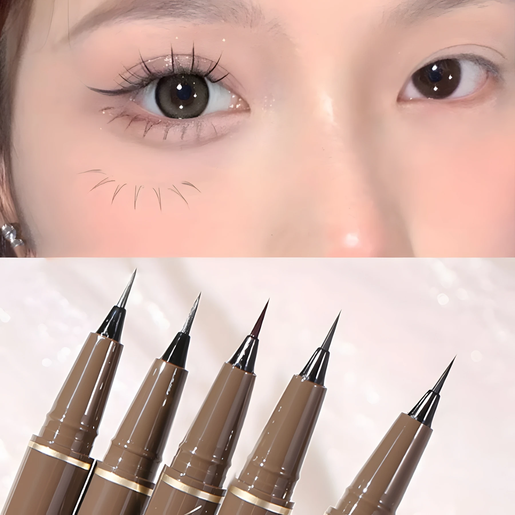 0.01mm Ultra Slender Liquid Eyeliner Pen, Extra Slim Eyebrows Pen Waterproof Professional Sweat Proof Liquid Eye Brow Pencil Lon