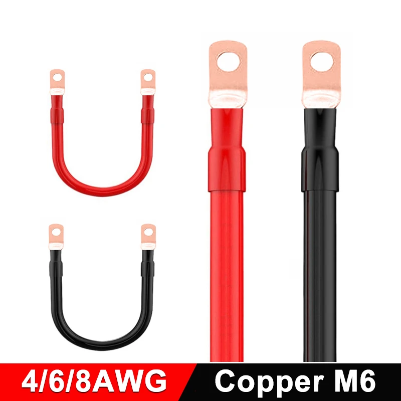 2pcs 4/6/8AWG Soft Silicone Car Battery Connection Line Cable Tinned Copper Wire With Copper M6 for Inverter Car Solar