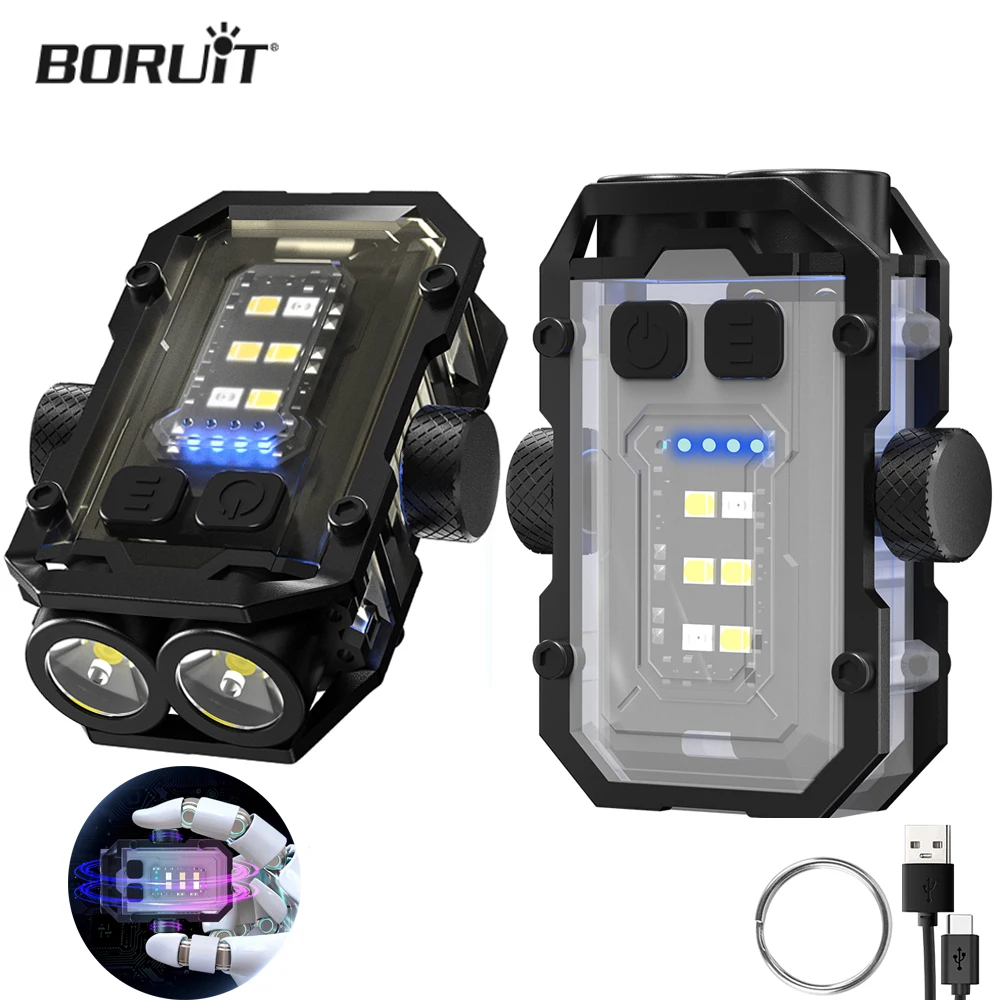 

BORUiT Mini COB LED Flashlight Keychain Type-C Rechargeable Torch Release Stress 360 Rotatable Work Flashlights Camping Lantern