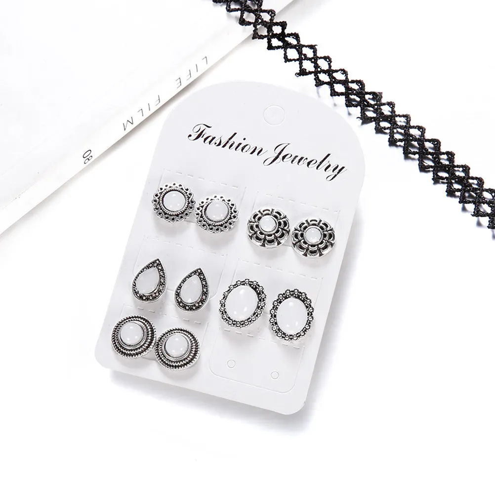 5Pairs Vintage Opal Stone Earrings Set Unique Gift for Women Fashion Studs Durable Long Lasting Jewelry Earrings
