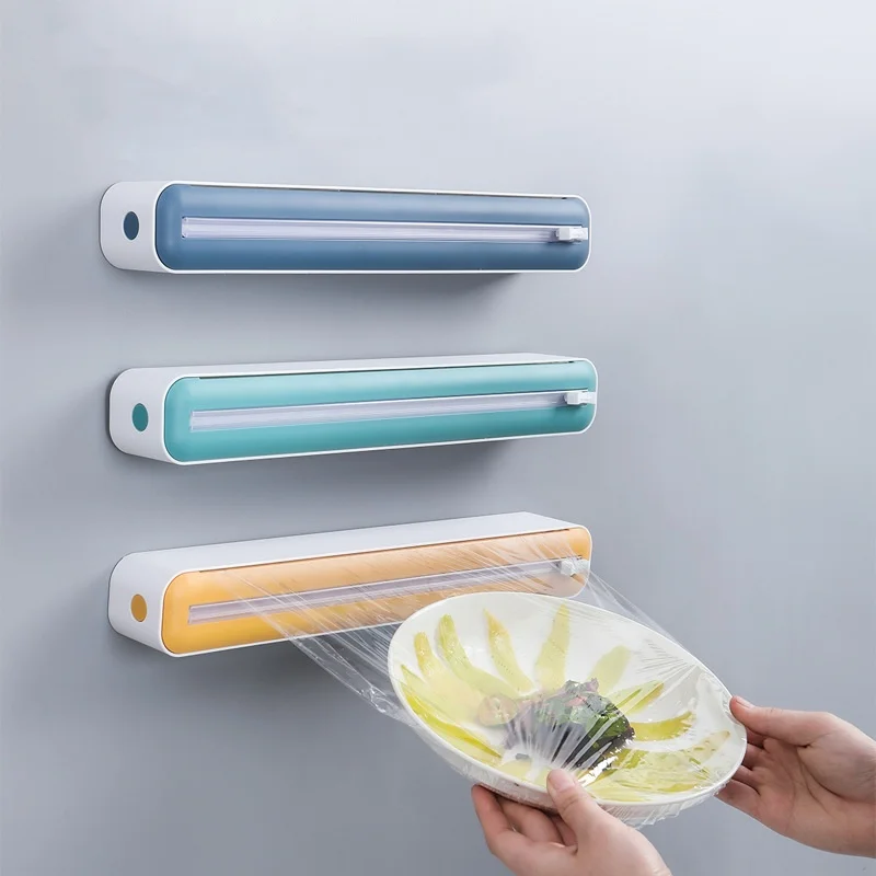 2 In 1 Food Film Dispenser Magnetic Wrap Dispenser With Cutter Storage Box Aluminum Foil Stretch Film Cutter Kitchen Accessories