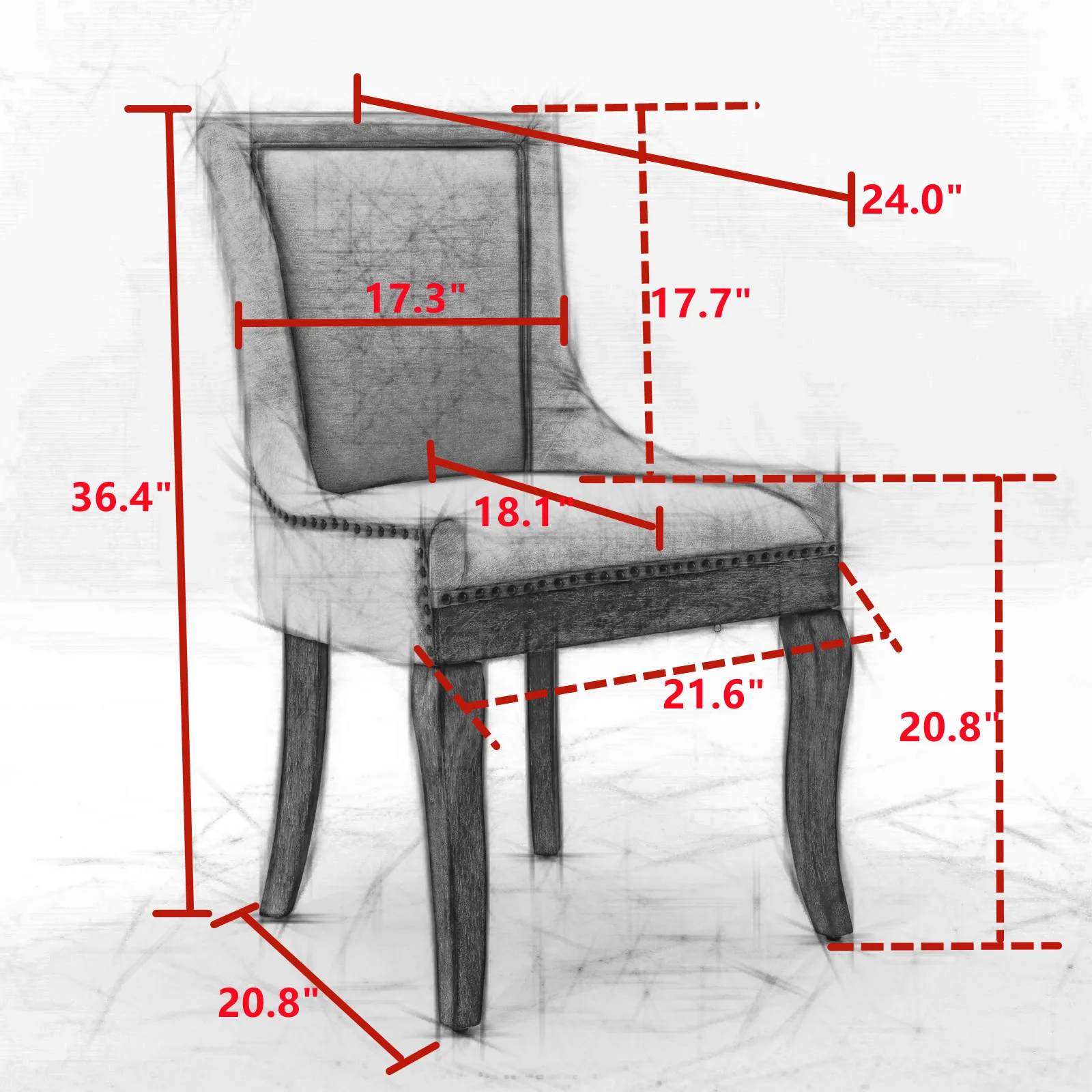 Dining Chair,Thickened fabric chairs with neutrally toned solid wood legs,Bronze nail head,Set of 2,Wine Red,Burgundy