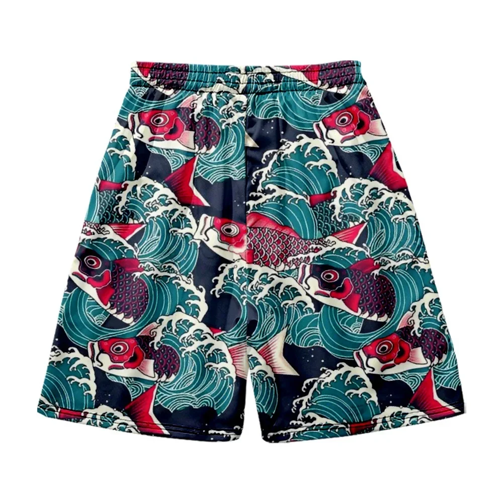 Novo masculino casual respirável carpa impressão esportes shorts verão secagem rápida ginásio correndo shorts dos corredores de fitness praia calças curtas