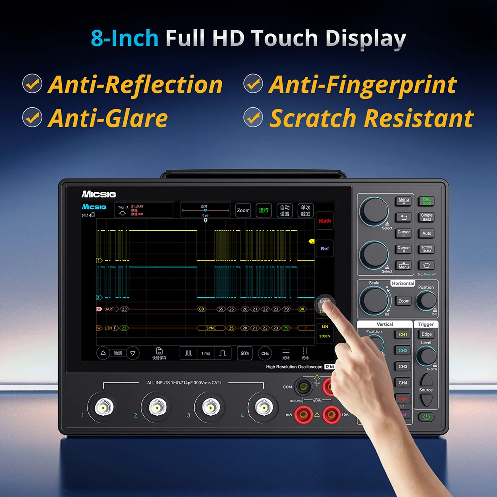 Micsig MHO14-200 Tablet Oscilloscope 4 Channel 200Mhz Bandwidth 1GSa/s Sampling Rate Hgh-Resolution Handheld Oscilloscope