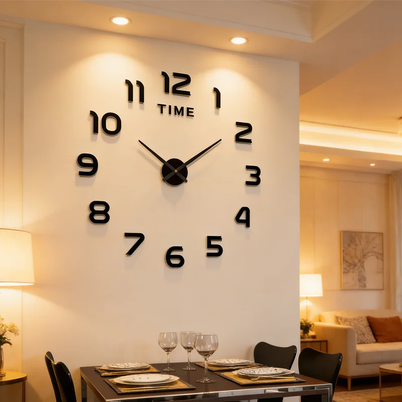 Versatile Large Format Clock - Acrylic Mirror Sticker Art for Indoor/Outdoor Walls, A Unique Decorative Clock for Living Room