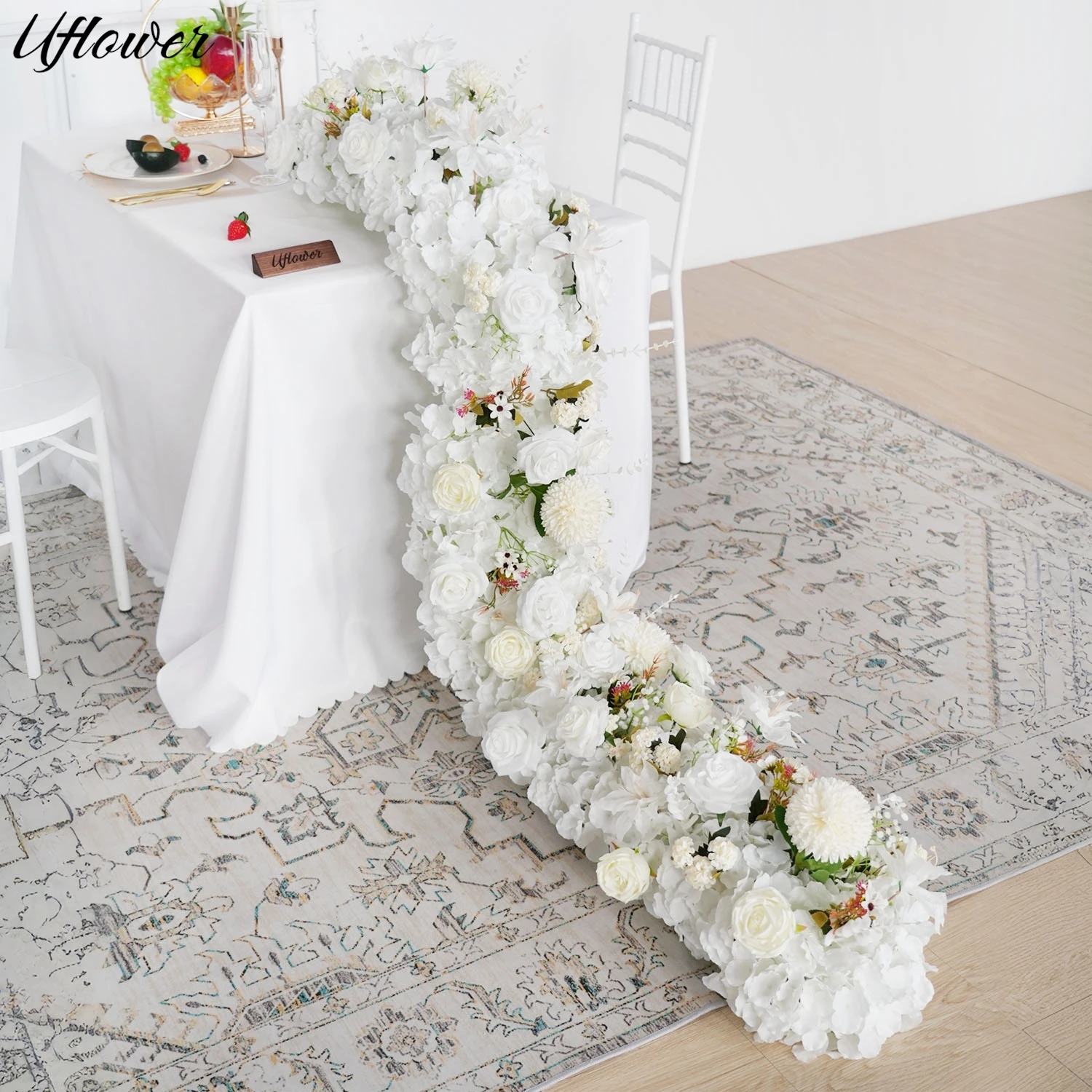 

Uflower Red White Purple Flower Row Arrangement Wedding Backdrop Table Decor Long Runner Artificial Flower Event Party Props