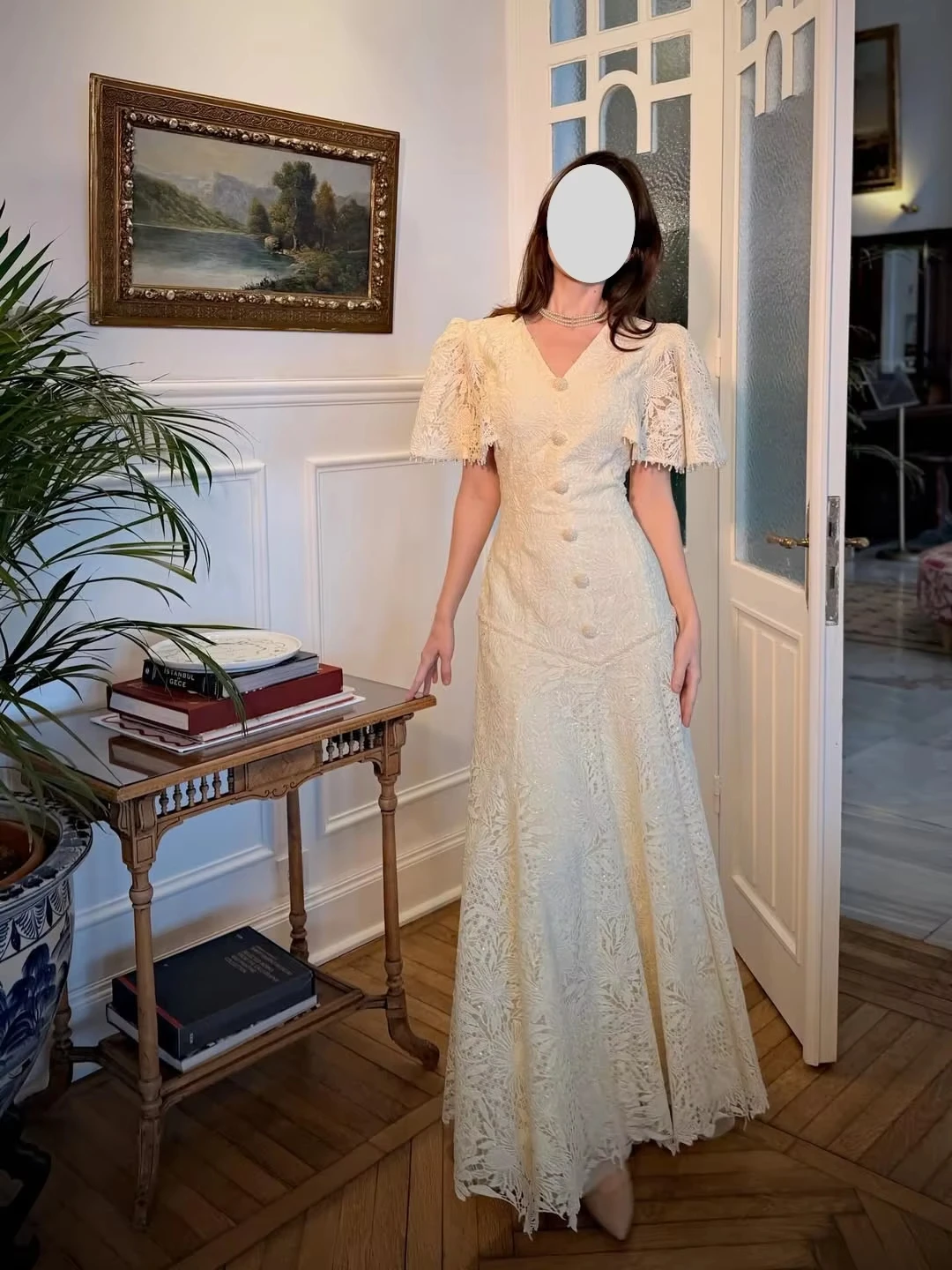 

Women Party Prom Special Occasion Formal Dresses Floor Length Happy Gift Customized Elegant Evening Dresses Lace V Neck Mermaid