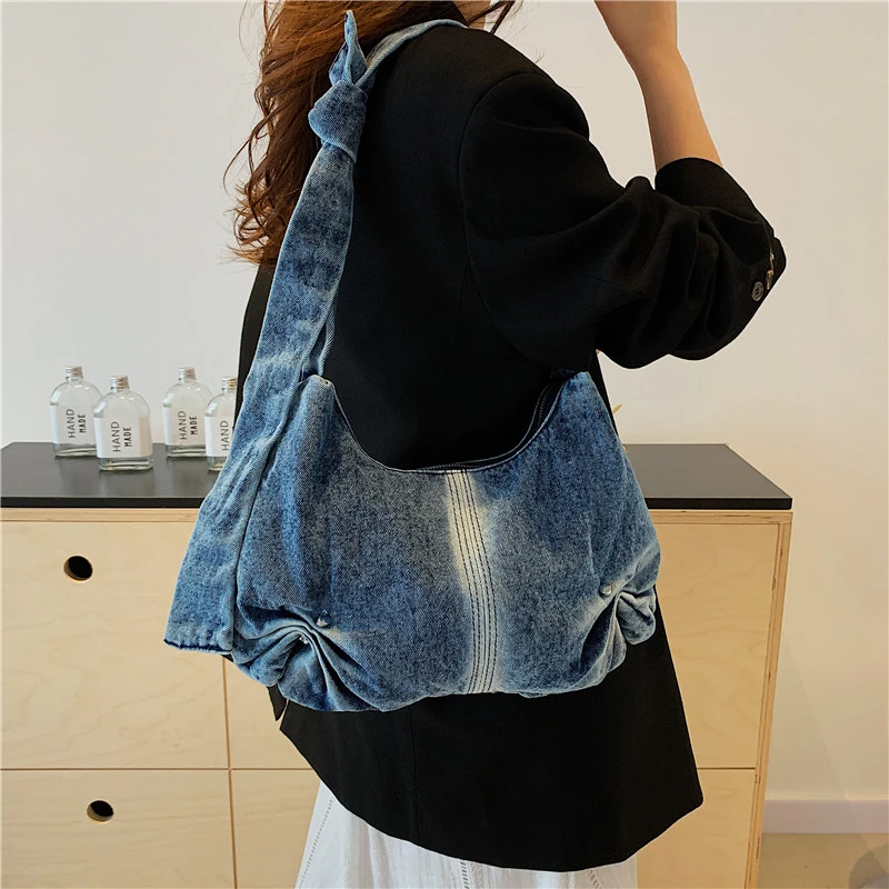 Luxury Designer Jeans Bags Vintage Women Denim Crossbody Tote Fashion Half Moon Shoulder Handbag Large Capacity Messenger Bags