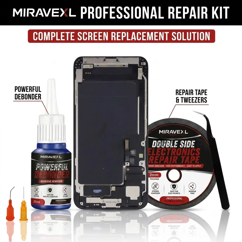 MIRAVEXL Precision Electronics Phone Repair Set: Glue Debonder Remover, 2mmDouble Sided Acrylic Tape, Needles and Tweezers