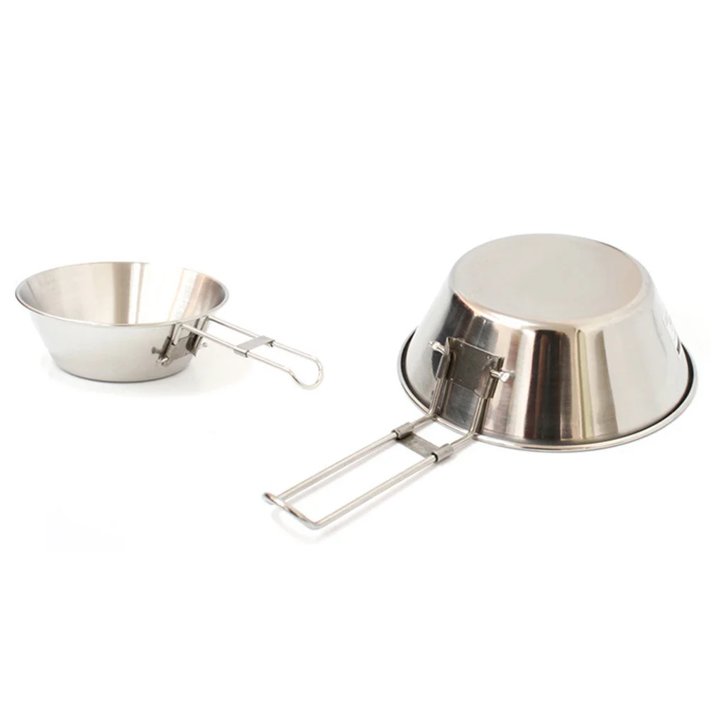 

1Pcs Outdoor Portable Foldable Stainless Steel Bowl Camping Hiking Picnic Travel Collapsible Bowl Handle Silver
