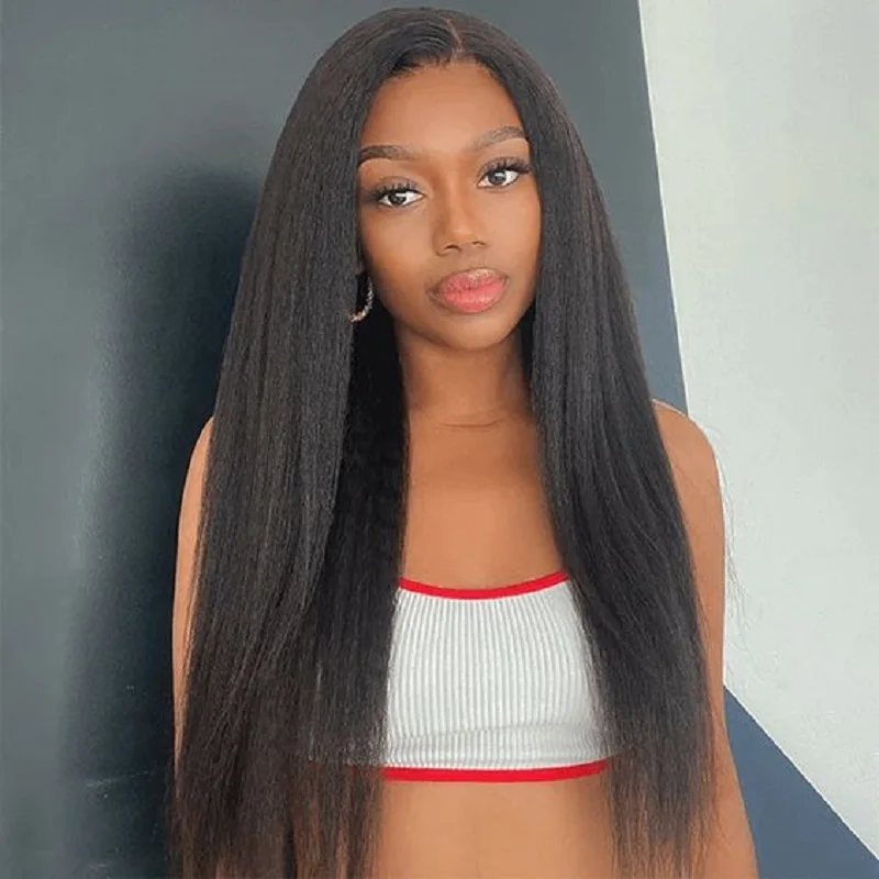 

Fashion Human Hair Kinky Straight Lace Front Wig Frontal Lace Straight wig Africa Women Wigs With Natural Hairline