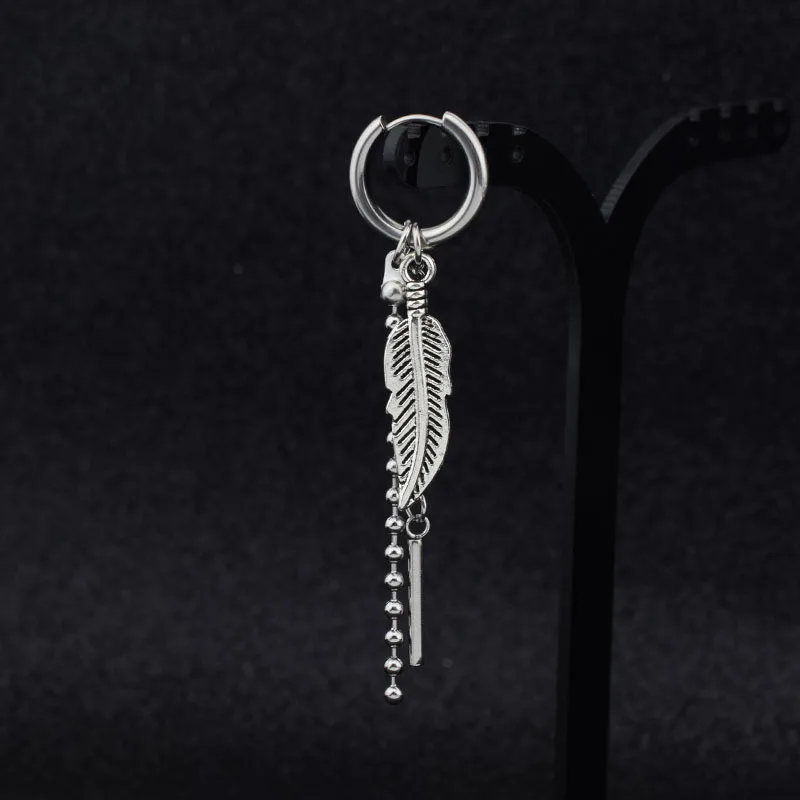 Vintage Men Stainless Steel Earrings Clip Cross Tassel Chain Ear Wrap Cuff Stud Earring Hipster Punk Piercing Ear Accessories