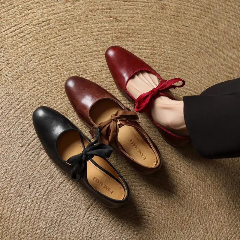 MORAZORA 2025 New Genuine Leather Shoes Mary Janes Lace Up Solid Color Black Brown Low Heels Spring Summer Ladies Office Shoes