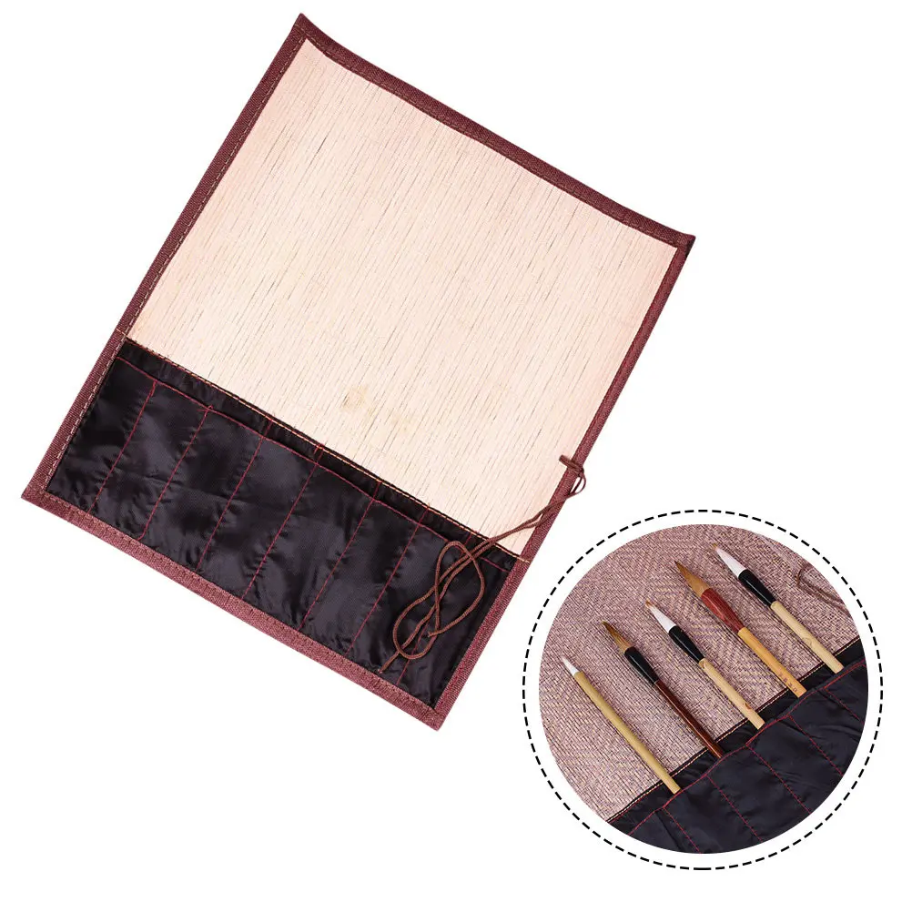 

Сумка-органайзер для художественных принадлежностей из бамбука с несколькими карманами, портативный чехол для ручек и кистей, для школы и офиса