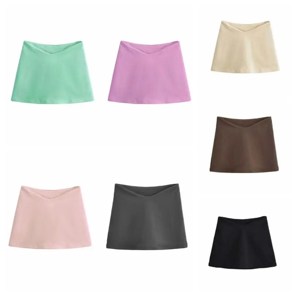 Jupe courte trapèze pour fille, couleur unie, en forme de V, taille mini, short assressenti, été, Y2K