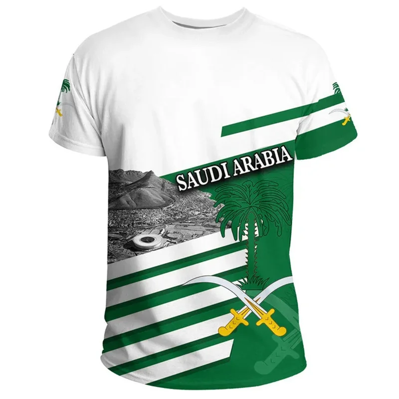 Vintage Kingdom Of Saudi Arabia Map 3D Printing T Shirt Saudi Coat Of Arms Flag Graphic T-shirts For Men Fashion Short Sleeves