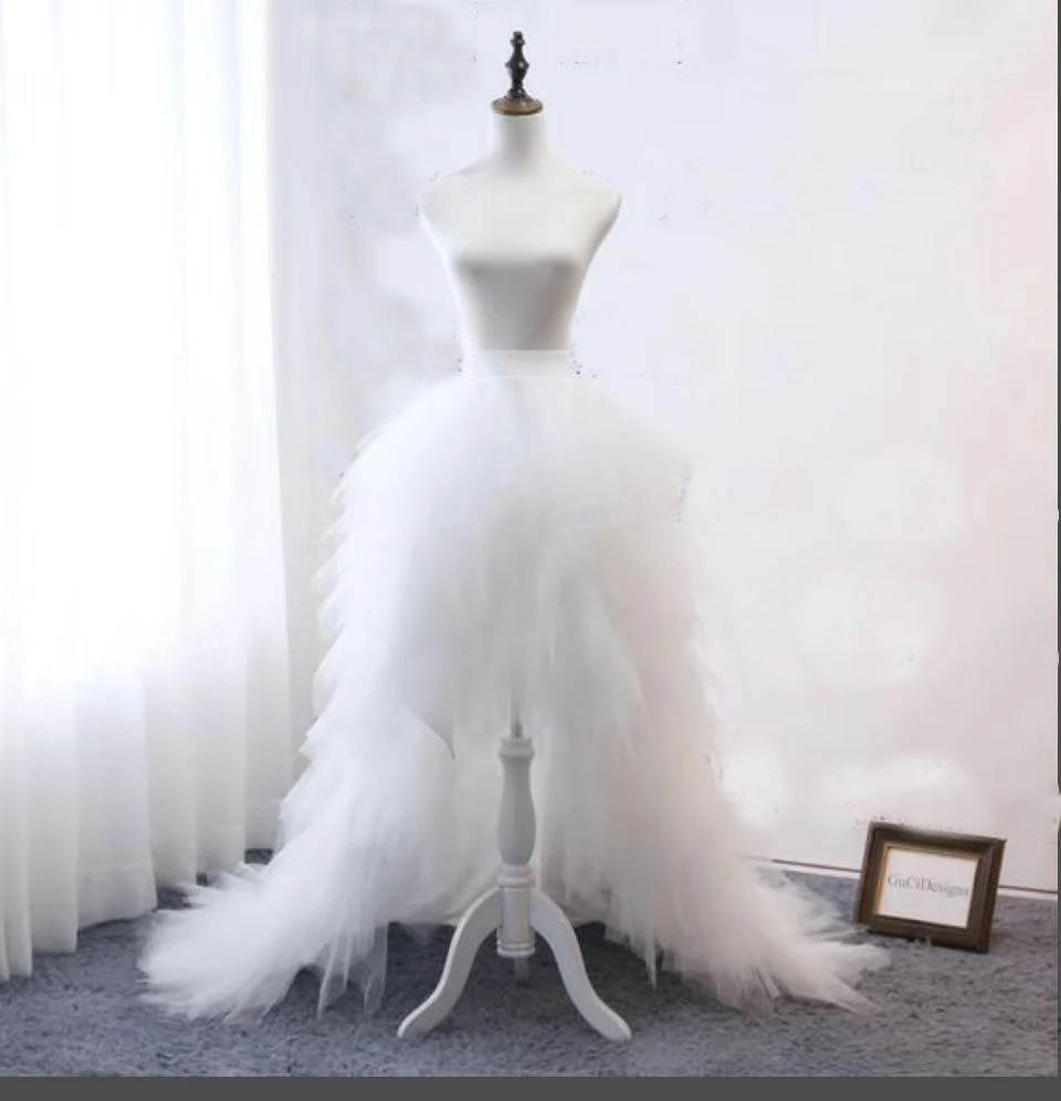 JIERUIZE White Tulle Tiered Detachable Train Wedding Removable Skirt For Dresses Bridal Overskirt Front Short Long Back Skirt