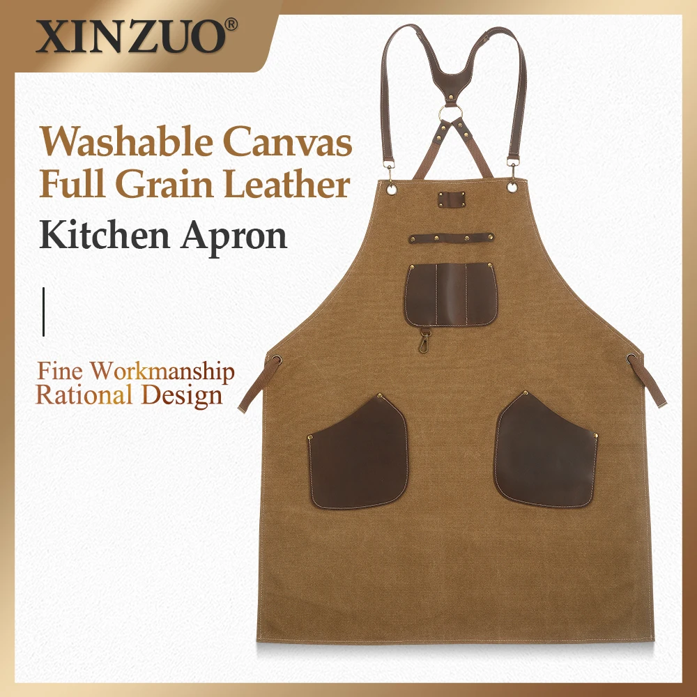 

XINZUO Professional Chef Kitchen Apron Washable Canvas Multifunctional Apron Kitchen Accessories