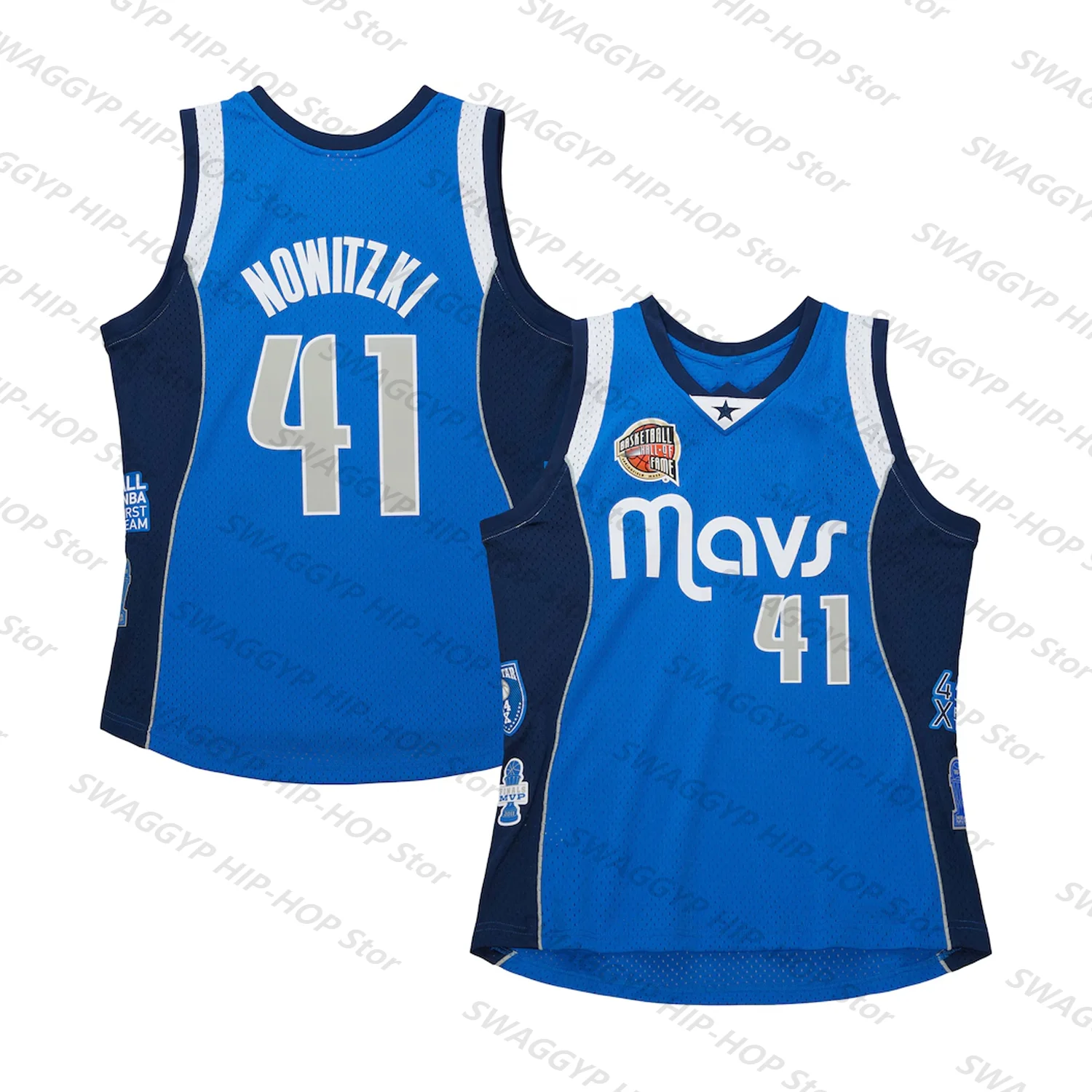 Dirk Nowitzki 매버릭스 명예홀 클래스 2023 스로우백 스윙맨 저지, 블루 클래식 아시아 헤리티지 저지, 어린이/성인 #41