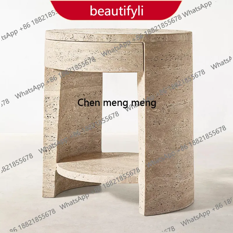 

Столик M45 из натурального травертина с закругленными краями, в стиле лёгкой роскоши, для дома, простой, двойной, прикроватный, кофейный.