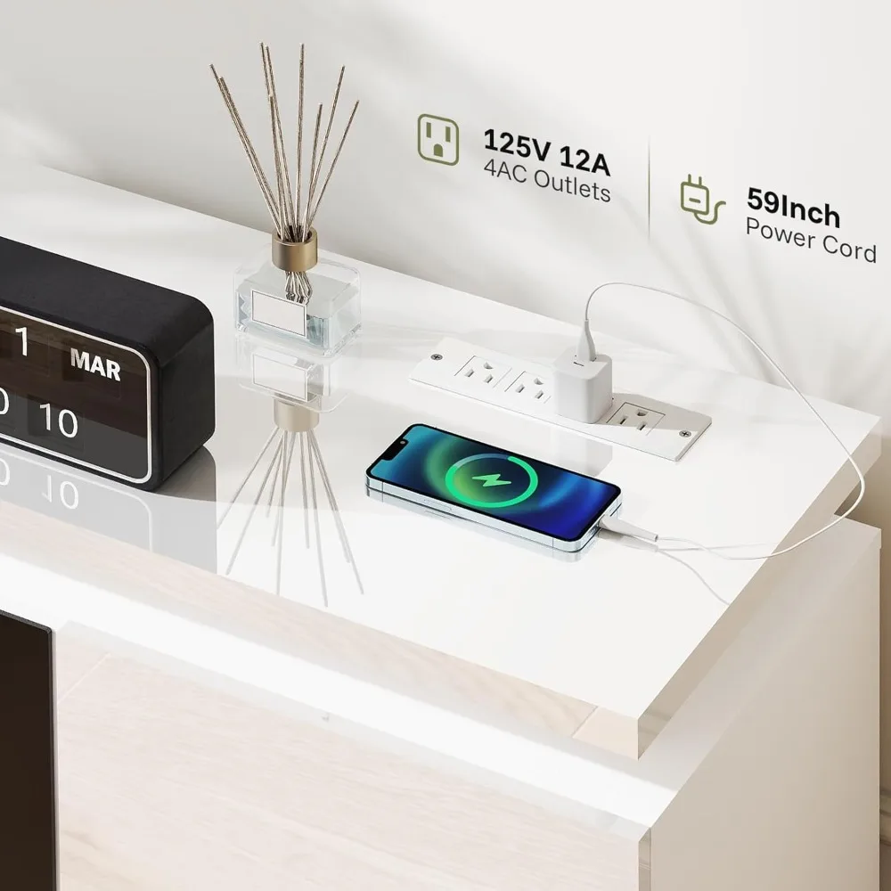 مركز ترفيهي لـ 85 تلفزيونًا مع 40 مدفأة مدمجة ومصابيح LED، يتميز بـ 4 منافذ طاقة تيار متردد