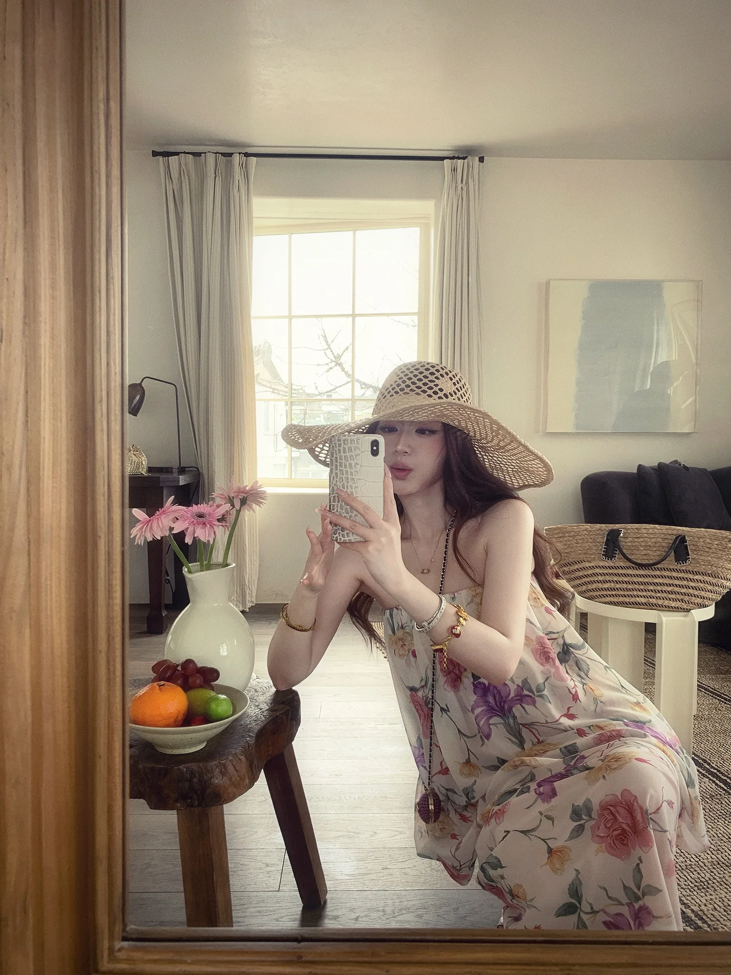 

Monet Garden Vintage Floral Strapless Two-Piece Set Women's Summer Gentle Fish Tail Skirt Fashionable Mid-Length Sleeveless