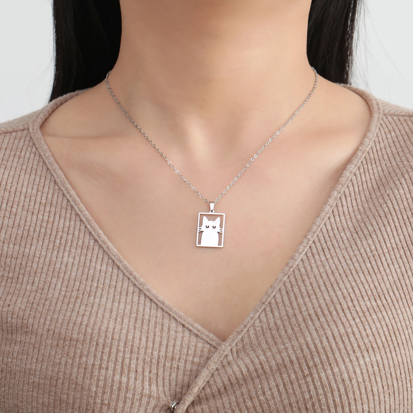 COOLTIME Halskette mit quadratischem Anhänger für Katzen und Kätzchen, Edelstahl, niedliche Katzenpfote, lustige Halskette, Schmuck, Geschenk für Familienmitglieder – Detail 15