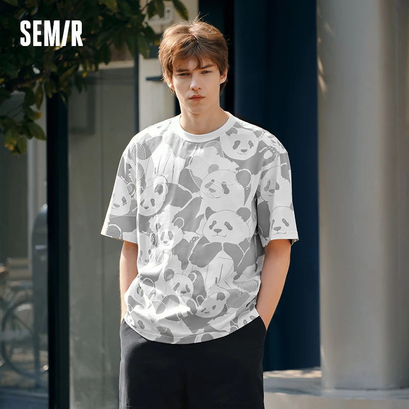 

Semir Men Panda Print T-Shirt 2025 Summer Full Graphic Design Chinese Trend Loose Fit Tee for Streetwear Lovers