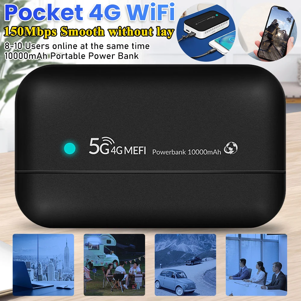 4G LTE WIFI Router Portable Charger Router 10000mAh Sim Card Slot Powerbank Car Mobile Wireless Router Pocket Type-C USB Hotspot